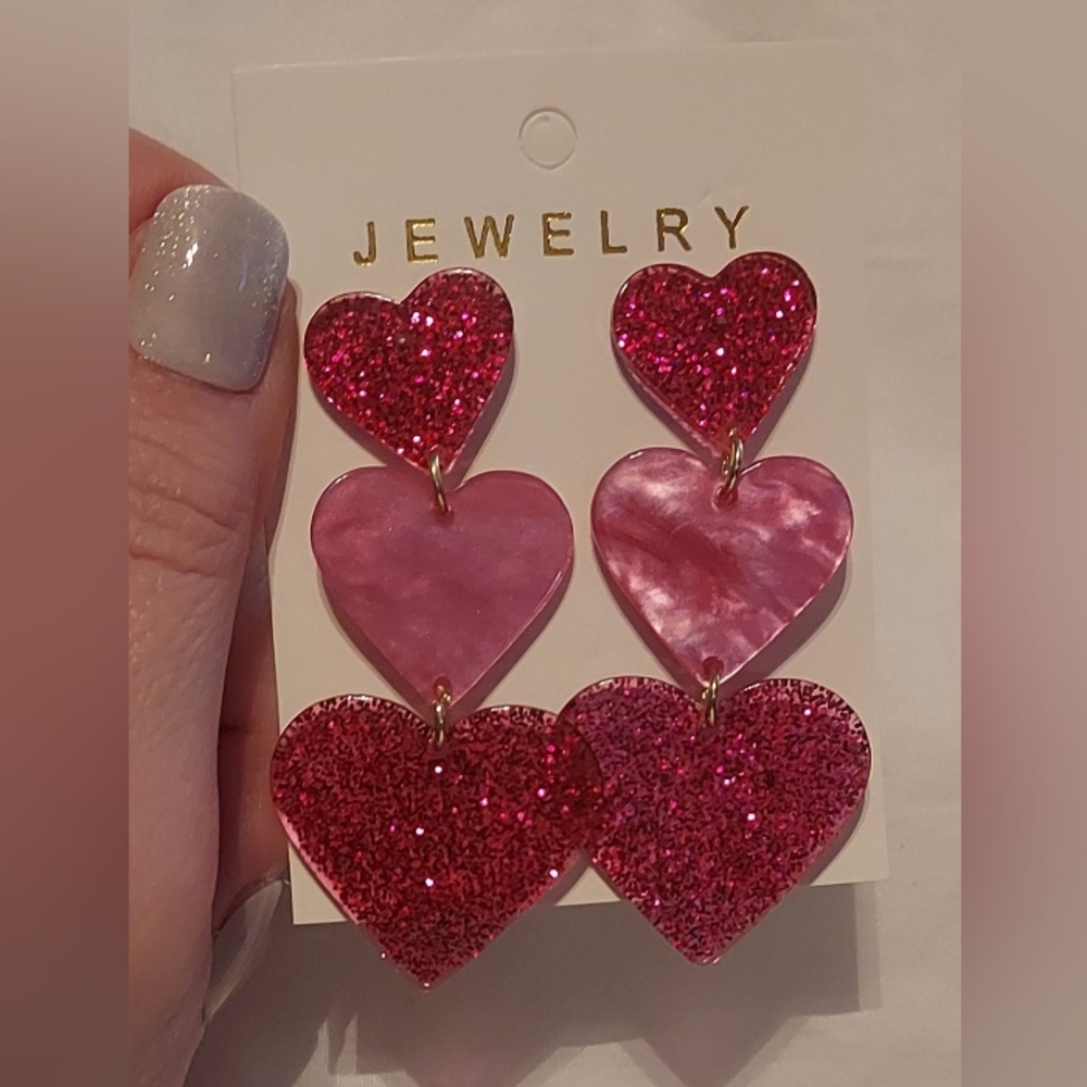 Pink Heart Drop Earrings